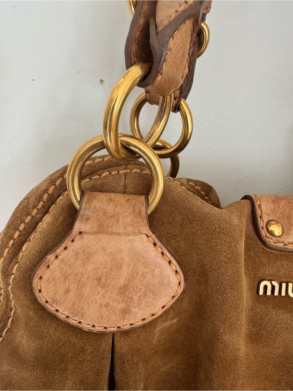 Miu Miu Brown Suede Shoulder Bag with Gold Hardware - Picture 14 of 14